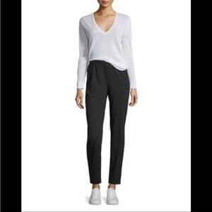 Theory Tralpin Drawstring Pants Black Crunch Wash Linen Blend Size 4